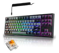 TECWARE Phantom+ Elite Clavier de jeu mécanique RVB 87 touches | 3 modes sans fil Bluetooth 5.0 2,4 GHz et USB C filaire | 5 broches remplaçable à chaud | Touches PBT à double shot | Interrupteur