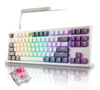 TECWARE Phantom+ Elite Clavier de jeu mécanique RVB 87 touches | 3 modes sans fil Bluetooth 5.0 2,4 GHz et USB C filaire | 5 broches remplaçable à chaud | Touches PBT à double shot | Interrupteur rose