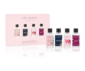 Ted Baker Coffret Mini Parfums pour Elle - Parfums Miniatures : Woman, Woman Édition Limitée, W, X20 - Collection Eau de Toilette Florale et Fruitée - Format Voyage - 4 x 15 ml