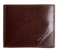 Ted Baker Cuir Porte-Monnaie Embossed Corner Leather Bifold Coin Wallet Brown Marron foncé