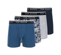 Ted Baker Lot de 4 Boxers en Coton Extensible pour Homme, Denim/imprimé Feuilles/Gris chiné/Ciel, Taille M, Denim/imprimé Feuilles/Gris chiné/Ciel, M