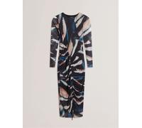 Ted Baker Ted Baker Black Ellylou Printed Mesh Bodycon Gathered Midi Dress Black EU 38 (UK 10)