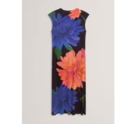 Ted Baker Ted Baker Black Ginla Printed Midi Dress With Draped Neck Detail Black EU 38 (UK 10)