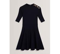 Ted Baker Ted Baker Blue Lilano Ribbed Knit Button Detail Skater Dress Blue EU 44 (UK 16)