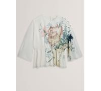 Ted Baker Ted Baker Cream Printed Puff Sleeve Peplum Top