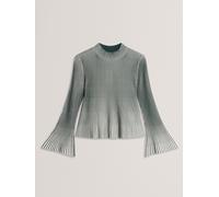 Ted Baker Ted Baker Green Aeris Ribbed Top With Fluted Hem And Sleeves