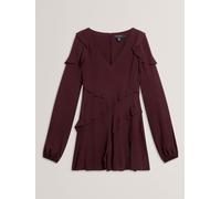 Ted Baker Ted Baker Red Neira Long Sleeve Frill Detail Mini Dress Red EU 42 (UK 14)