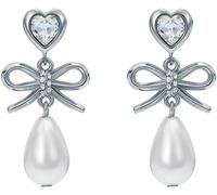 Ted Baker Ted Baker Silver Tone/Pearl & Crystal IVY: Icon Charm Heart Bow Drop Earrings