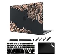 TeDaWen Coque givrée adaptée pour le nouveau MacBook Air 13,6" (version 2022 modèle : puce A2681 M2), coque de protection givrée, housse de clavier et protecteur d'écran, or mat noir Q6