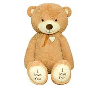 TEDBI Grand Ours en Peluche 140cm | Beige | Geant Nounours gigantesque Ours en Peluche Jouet Coeur Cadeau d'anniversaire Cadeau XXL Ours en Peluche avec Broderie Je t'aime