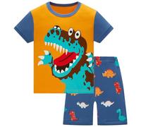 TEDD Ensembles de Pyjama Garçons Court Dinosaure Coton Mignonne 2 Pièces Vêtements de Nuit pour Enfants 6-7 Ans
