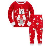 TEDD Garçons Filles Ensembles de Pyjama de Noël en Coton Mignonne Père Noël Dinosaure Bébé Vêtements de Nuit pour Enfants 6-7 Ans