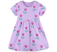 TEDD Robe Fille Licorne et Fleurs sans Manches Courtes en Coton d'été A-Ligne de Fête Robes pour Enfants 1-7 Ans