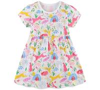 TEDD Robe Fille Licorne et Fleurs sans Manches Courtes en Coton d'été A-Ligne de Fête Robes pour Enfants 1-7 Ans