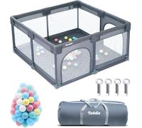 Teddle Parc Bebe - Parc Bebe Modulable avec 50x Balles de Jeu - 180 x 150 cm - Parc Bebe Pliable Pour l'Intérieur et l'Extérieur - Parc pour Bebe - Gris