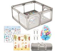 Teddle Parc Bebe - Tapis de Jeu Double Face Inclus - Modulable avec 50x Balles de Jeu - 180 x 150 cm - Parc Bebe Pliable Pour l'Intérieur et l'Extérieur - (Beige, 120x120cm)
