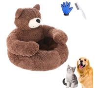Teddy Bear Dog Bed with Arms, Plush Hugging Pet Sofa, Cute Soft Warm Non-Slip Plush Cuddle Nest with Washable Cover & Non-Slip Bottom, Pet Bed Detachable for Small Dogs & Cats (Brown,M)