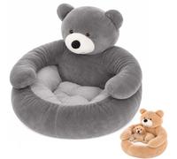 Teddy Bear Dog Bed with Arms, Soft Plush Warm Non-Slip Bear Pet Bed，Gray：S | Teddy Bear Bed for Dogs, Bear Pet Sofa with Detachable Washable Cover, Anti-Slip Bottom, for Indoor Cats & Small Dogs