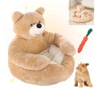 Teddy Bear Dog Bed with Hugging Arms, Cute Cuddler Bear Dog & Cat Sleeping Mat, Plush Pet Cushion With Non-Slip Base, Winter Plush Cushion Pet Supplies For Small Medium Pets (Khaki,L-21.6in)