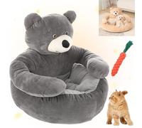Teddy Bear Dog Bed with Hugging Arms, Cute Cuddler Bear Dog & Cat Sleeping Mat, Plush Pet Cushion With Non-Slip Base, Winter Plush Cushion Pet Supplies For Small Medium Pets (Gray,XL-30.3in)