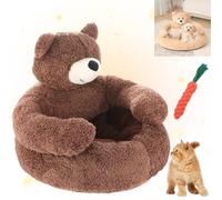 Teddy Bear Dog Bed with Hugging Arms, Cute Cuddler Bear Dog & Cat Sleeping Mat, Plush Pet Cushion With Non-Slip Base, Winter Plush Cushion Pet Supplies For Small Medium Pets (Brown,S-18.1in)