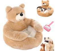 Teddy Bear Dog Bed with Hugging Arms,Soft Warm Comfortable Plush Cuddler Dog Bed,Cute Pet Sofa with Detachable Washable Cover & Non-Slip Bottom,Cozy Pet Nest for Cat and Dogs (Khaki, L(21.6in))