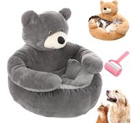 Teddy Bear Dog Bed with Hugging Arms,Soft Warm Comfortable Plush Cuddler Dog Bed,Cute Pet Sofa with Detachable Washable Cover & Non-Slip Bottom,Cozy Pet Nest for Cat and Dogs (Grey, M(18.1in))