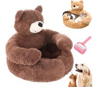 Teddy Bear Dog Bed with Hugging Arms,Soft Warm Comfortable Plush Cuddler Dog Bed,Cute Pet Sofa with Detachable Washable Cover & Non-Slip Bottom,Cozy Pet Nest for Cat and Dogs (Brown, M(18.1in))
