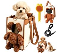 Teddy Bear Dog Carrier Bag, Cute Bear Face Peekaboo Design (L) | 2 In 1 Multifunctional Pet Handbag | PU Leather Shoulder Tote with Plush Ears | Exposed Head Teddy Bear for Dogs Walks