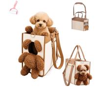 Teddy Bear Dog Carrier Bag,Soft Sided Pet Tote Bag with Exposed Head，L | Fashion PU Leather Dog Handbag,Cute Puppy Purse with Peekaboo Window & Furry Ears,for Small Dogs Cats,Walks Travel