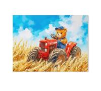 Teddy conduisant Un Tracteur dans Un Champ de blé，Jigsaw Puzzles Puzzle, 1000 Pièces en Bois Adultes Puzzles, Enfants Cerveau IQ Développement Cadeau（75x50cm）-AF80