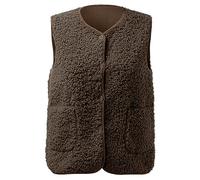 Teddy Gilet en polaire pour femme Veste courte en polaire sans manches Veste d'hiver chaude sans manches Veste en fourrure et léger Casual Couleur unie pour femme Manteau d'automne, café, XXL