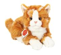 Teddy Hermann 91837 Chat couché Tigre Rouge 20 cm, Jouet câlin avec Un Contenu recyclé idéal (matériau de Remplissage)