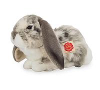 Teddy Hermann 93797 Lapin bélier Lapin couché Gris-Blanc piebald 30 cm, Jouet câlin avec Contenu recyclé idéal (matériau de Remplissage)