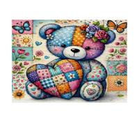 Teddy Patchwork Fleurs Puzzle, 1000 Pièces Jeu D'intérieur Adulte | 38x26cm Carton, Exercice Cérébral, Ajustement Précis, Amateurs D'art, Apaisement