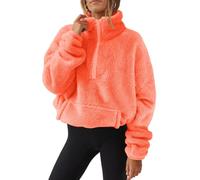 Teddy Pull en peluche pour femme Automne et Hiver Pull moelleux doux à manches longues avec demi-fermeture Éclair, orange, XXL