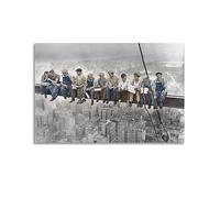 TeDe Peinture décorative sur toile représentant des ouvriers du bâtiment qui déjeunent sur une poutre transversale, décoration murale pour salon, chambre à coucher, 30 x 45 cm, style sans cadre