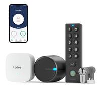 tedee GO2 Alu Serrure connectée avec WiFi et clavier biométrique à empreintes digitales pour un accès à distance, Alexa Google Smart Home Smart Lock App Bluetooth inclus cilindro