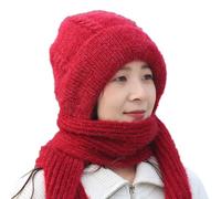 tedious Bonnet Coupe-Vent avec Protection auditive intégrée,Chapeaux écharpe à Capuche d'hiver 2 en 1 Femmes,Bonnet tricoté avec Cache-Cou,Chapeau Chaud épais,Accessoires d'hiver Femmes