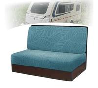 Tedkoo Housses de siège de Camping-Car imperméables, Housses de Coussin de dinette de Caravane Extensibles en Jacquard à Feuilles, 1 Housse de Dossier et 1 Housse de Banquette(Lake Blue)