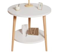 Tedkoo Table d'appoint Ronde à Deux Niveaux, Table de Chevet, Plateau épais pour Petits espaces, Salon, Chambre à Coucher, 50 x 43 cm(White)