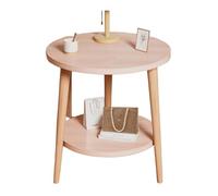 Tedkoo Table d'appoint Ronde à Deux Niveaux, Table de Chevet, Plateau épais pour Petits espaces, Salon, Chambre à Coucher, 50 x 43 cm(Light Walnut)