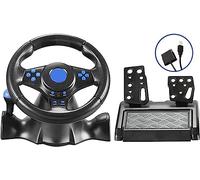 TedmaR Volant de course, volant de course, pédales et vibrations, avec palettes de changement de vitesse, compatible avec PS4/Switch/Android/PS3/XBOX 360/PC
