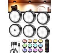 Tedmos Lampe Placard RGB avec Detecteur de Mouvement, Spot LED Rechargeable | 2400mAh, Télécommande, Magnétique, Eclairage Vitrine Sans Fil pour Escalier Cuisine Sous Meuble, Armoire, Couloir, Chambre