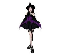TEDPRBGE Costume de sorcière gothique pour femme - Tenue noire et violette avec bonnet pointu - Jupe haut sans manches - Costume d'Halloween et de costumade (taille S)