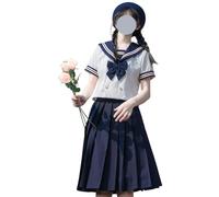 TEDPRBGE Costume d'uniforme scolaire japonais bleu/blanc - Uniforme de marin JK - Costume de cosplay d'anime pour femme (bleu, 43 cm, manches courtes, M)