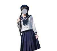 TEDPRBGE Costume d'uniforme scolaire japonais bleu et blanc - Uniforme de marin JK - Costume de costumade d'anime pour femme (bleu 43 cm, manches longues, S)
