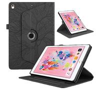 TEDTIKJT Coque Compatible avec iPad 9.7" 2018/2017 6th/5th Gen Flip PU Cuir 360°Rotatif Multi-Angle Stand Housse Cover avec Réveil/Sommeil Automatique Arbre de Vie Tablette Protection Case,Noir
