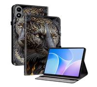 TEDTIKJT Coque Compatible avec Nokia T20 10.4" 2021 étuis Housse PU Cuir Flip Cover Fente pour Carte Pen Fente Support Protection Motif Peint étui Tablette Nokia T20 Housse,Lion d'or Noir