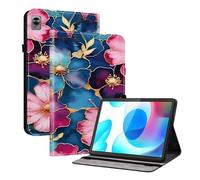 TEDTIKJT Coque Compatible avec Realme Pad Mini 8.7" 2022 étuis Tablette Housse PU Cuir Flip Cover Fente pour Carte Pen Fente Support Protection Motif Peint Tablette étui Housse,Fleurs Bleues et Dorées